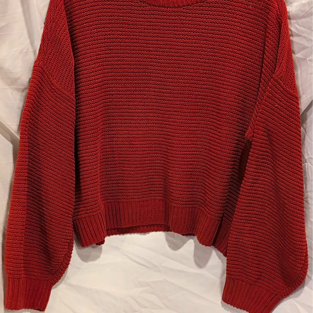 Hollister Women's Burnt Orange Solid Knit Long Sleeve Pullover Sweater M